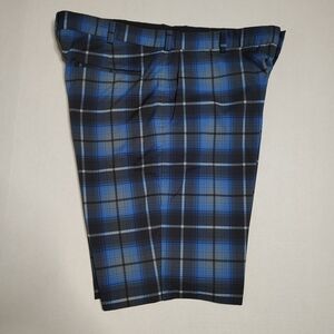 Nike Golf Dri Fit  Blue Plaid Chino Shorts Inseam 12" Men's Size 38